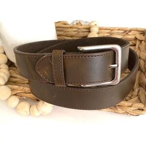 Men’s Brown Leather Belt Silver Buckle 38